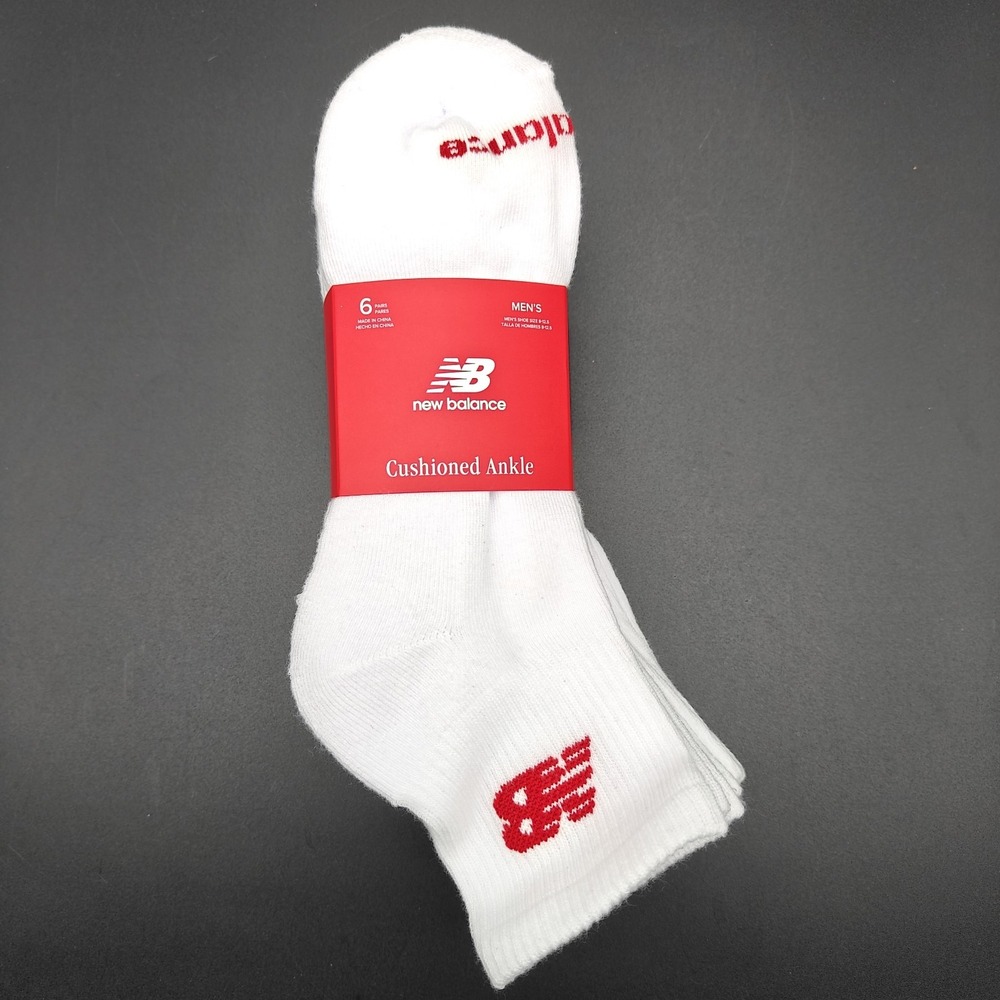 New Balance 6 Pair Men's White Cushioned Ankle Socks Shoe Size 8-12.5